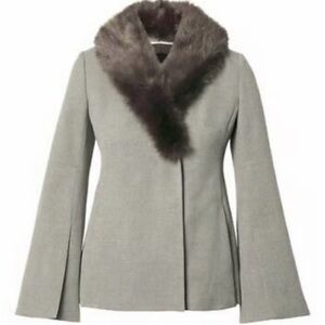 Banana Republic Grey Blazer 14 Faux Fur Collar Removable Gray Coat Jacket Button